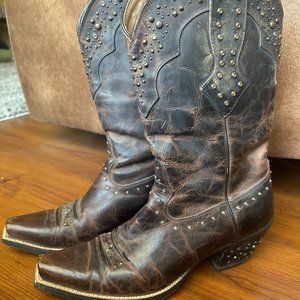 Ariat Women's Brown Leather Rhinestone Cowgirl Boots Size 10